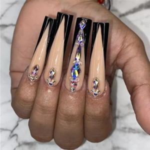Faux ongles, ongles à presser Faux ongles longs en forme de cercueil avec colle, faux ongles marron portables avec strass, presse de Ballet, couverture complète(50) (zhangtingamz, neuf)