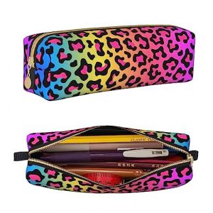 PAQGSREM Petite trousse à crayons, trousse à crayons, clés, léopard marron, trousse de rangement pour papeterie, école, bureau, voyage, Léopard coloré arc-en-ciel fluo, Taille unique, Trousse à (yichangshisanzexushangmaoyouxiangongsi, neuf)