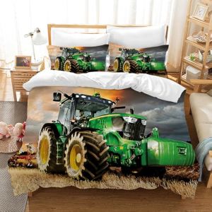 LLTTEER Housse de Couette Tracteur 200x200cm 3 Pièces,Parure De Lit Tracteur 2 Personne avec 2 Taies d'oreiller 65x65 cm,Housse De Couette Microfibre pour Adolescents (Tractor 01, 200x200cm) (HELUOUN, neuf)