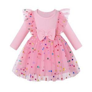 Amissz Robe tutu &agrave; manches longues pour fille - Motif floral brod&eacute; - Pour mariage, concours de beaut&eacute;, demoiselle d'honneur, bal de fin d'ann&eacute;e, f&ecirc;te d'anniversaire - 2 &agrave; 8 ans, rose, 2-3 ans (Amissz-EU, neuf)