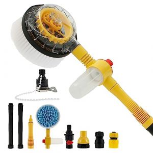 Brosse de lavage rotative de 100 cm avec manche - Rotative à 360° - Avec réservoir de savon - Pistolet à eau haute pression - Pour laver les voitures, les murs, les fenêtres (MENBAI, neuf)