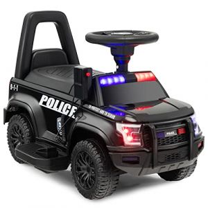 COSTWAY Porteur Enfants avec M&eacute;gaphone & Autocollant de Police, Voiture &agrave; Pousser avec Lumi&egrave;res et Sonore, Dispositif Anti-basculement & Stockage Cach&eacute;, Charge 25 kg pour Enfants de 18-60 Mois (Noir) (FDS GmbH, neuf)