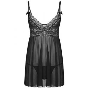 Aislor Homme Sissy Lingerie Pyjama Robe de Chambre en Tulle Travesti Nuisette V&ecirc;tements de Nuit Cosplay Costume Carnaval Soir&eacute;e Party Nightwear Sleepwear M-XXXXL Noir XL (Aislor EU, neuf)