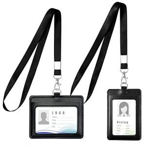 Vicloon Porte-badge en Cuir PU, 2pcs Porte Badge Tour de Cou, Double Cartes Badge Cuir Rétractable avec Lanière avec Lanière(Noir, Horizontal + Vertical) (BEST-SELLER5, neuf)