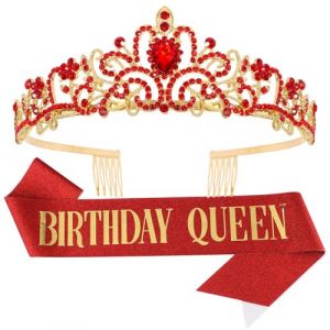 Couronne Anniversaire Femme Violet Cristal Couronne Echarpe Diademe Femme pour Fournitures de Fête de Joyeux Anniversaire, Faveurs, Décorations, Cadeau d'anniversaire pour Femme (#13/Queen) (iShang Direct, neuf)