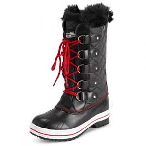 Polar Femmes Matelass&eacute;e Grand Neige Imperm&eacute;able L'hiver Fausse Fourrure Semelle En Caoutchouc Bottes - Noir/Rouge - UK9/EU42 - YC0630 (Prime Brands Group FR, neuf)