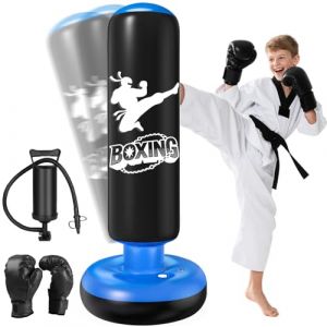 Qoosea Sac de Boxe pour Enfants 6 &agrave; 12 Ans, 160cm Gonflable Sac de Frappe sur Pied, Sac de Boxe Set de Formation avec Gants, Cadeau Parfait pour Gar&ccedil;ons et Filles pour Karat&eacute;, Taekwondo (JIACAISHANGAO, neuf)