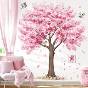 decalmile Stickers Muraux Fleurs de Cerisier Arbre Roses XXL Autocollant Mural Grand Arbre Floral Oiseaux D&eacute;coration Murale Chambre Enfants B&eacute;b&eacute; Salon (DecalMile Direct, neuf)