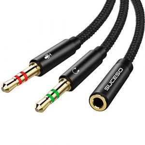 SUCESO Adaptateur Jack Audio Stéréo 3,5mm Adaptateur Micro Casque Câble en Nylon Tressé Splitter Adaptateur Y Jack Micro Audio Femelle à 2 Double Male pour PC, PS4, Xbox One,Ordinateur,écouteur - 35cm (SUCESO, neuf)
