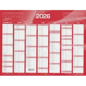 Calendrier 2026 Mural Rouge &ndash; 18 Mois de Novembre 2025 &agrave; Janvier 2027 &ndash; Format Bancaire 27 x 21 cm &ndash; Jours Ouvr&eacute;s, Num&eacute;ros des Semaines, Phases Lunaires, Vacances Scolaires &ndash; Made in France (Prixnet, neuf)