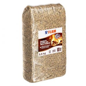 Granul&eacute;s de Bois (pellets de Chauffage) 6 mm 100% r&eacute;sineux &ndash; Combustible Premium pour po&ecirc;le &agrave; granul&eacute;, Inserts et chaudi&egrave;re &agrave; pellets &ndash; Pouvoir calorifique &eacute;lev&eacute; - R'FLAM - 2,5 KG (R'GARDEN, neuf)