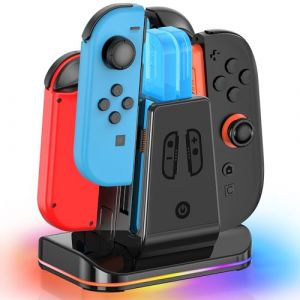 Chargeur Manettes Switch pour Joy-Con SW1 et SW2, Chargeur 4 en 1 pour S Witch Joy-Con avec Ports Magn&eacute;tiques, Station de Charge Switch avec Indicateur LED, Accessoire NS avec Charger (Rysker Gaming Gear, neuf)