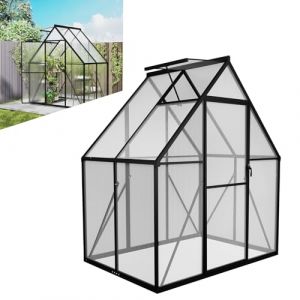 LZQ Serre de jardin en aluminium avec fondation 125x180x195 cm Serre pour plantes avec porte coulissante et fen&ecirc;tre de toit Serre pour jardin Hiver-r&eacute;sistante pour semis et tomates (6x4 pi) (Anning Home, neuf)