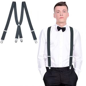 SATINIOR Bretelles d&rsquo;Hommes &Eacute;lastiques Bretelles de Pantalon R&eacute;glables Forme X avec Clips en M&eacute;tal pour Halloween No&euml;l (Gris Fonc&eacute;) (BARQUEEN, neuf)