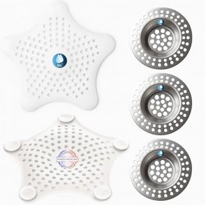 Attrape-Cheveux Douche, JaMoonLBV JmL&reg; Marque Fran&ccedil;aise - Filtre Baignoire - Drain Attrape Cheveux - 3 Grilles &Eacute;vier &Oslash; 7cm Acier INOX + 1 Cr&eacute;pine Silicone &Oslash; 15 cm - Grille Tamis - Filtres Bonde Lavabo (MOOJA FRANCE, neuf)