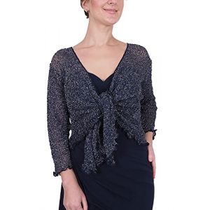 Mimosa Mesdames Femme Boléro au Crochet Briller en Dentelle Plaine Etendue Résille Cardigan Haussement D'épaules (Taille Unique, Navy/Silver) (Evoque, neuf)