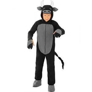 Funidelia | D&eacute;guisement taureau pour fille et gar&ccedil;on Animaux - D&eacute;guisement pour Enfant et accessoires pour Halloween, carnaval et f&ecirc;tes - Taille 5-6 ans - Noir (Funidelia FR-BE-LU, neuf)