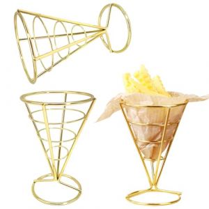 Jicyor Présentoir de Frites Stand, Couleur Or 3 Pièces Cornet à Frites Conique Robuste Support pour Frite pour Familles Restaurants Cafés Bars Snack-Bars Mariages Fêtes (Jicyor, neuf)