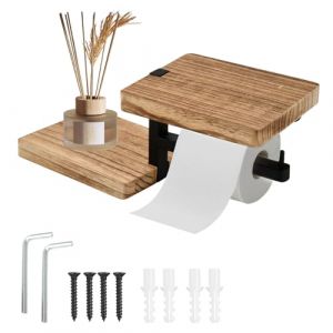 Porte Papier Toilette Mural en Bois de Bambou, Support Papier Toilette avec Plateau, Derouleur Papiers Murale en Bois, Porte Pq Etagere Salle de Bain Rangement (qingzeyuan, neuf)