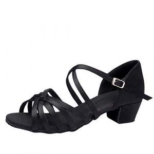 LaoZan Chaussures Danse de Salon Femmes Sandales de Danse pour Salsa Latine Tango Enfant Filles Chaussure a Talon (Noir#1, Taille 36) (LAOZAN EU, neuf)