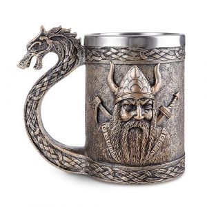 JUMRHFAN Chope à Bière Drakkar Avec Insert en Acier Inoxydable, Gobelet Viking Nordique, Cadeau pour Homme, Collections, Fête des Pères, Fête de la Bière(style 1) (JUMINEUK, neuf)