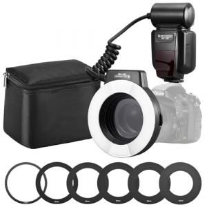 K&F CONCEPT TTL Flash Macro Flash annulaire &Eacute;clairage annulaire Flash Compatible avec Nikon DSLR GN 14 avec lumi&egrave;re d'assistance AF Bagues d'adaptation (K&F Concept-FR, neuf)