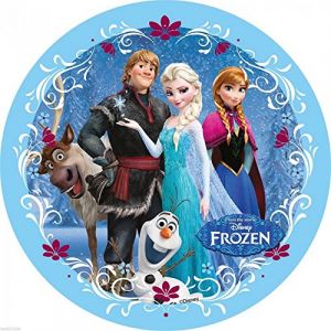 Disque azyme Reine des neiges pour d&eacute;coration de g&acirc;teau - Mod&egrave;le Ana Elsa Olaf Sven - 20cm (P&acirc;tisserie et cakedesign, neuf)