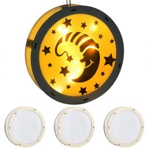 BOFUNX 3pcs Kit de bricolage Lanternes Mini Lanternes Rond en Bois Papier de Soie DIY Peinture Art Craft Enfants pour Halloween Fête de Noël Cadeau (A Mi A Mi Hong, neuf)