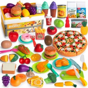 BunnyJOY Accessoire Cuisine Enfant Fille 3 4 5 Ans, Dinette Enfant, Jouet de Découpe Fruits et Légumes avec Panier Pliable, Jeux de Rôle, Jouet Éducatif Cadeau Fille Garçon 6 Ans (quanxun-E, neuf)