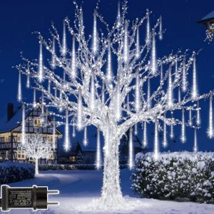 Guirlande Lumineuse Exterieure Noel, 24 Tubes Lumi&egrave;res de Pluie de M&eacute;t&eacute;ores, 30 cm 576 LED, &Eacute;tanche IP65, &eacute;clairage de No&euml;l pour Balcon, Avant-Toit, Toit, Blanc (3 Jeux de 8 Tubes) (AREDA, neuf)