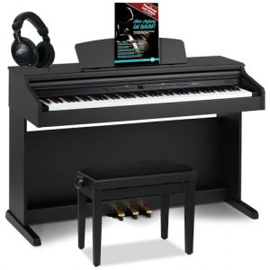 Classic Cantabile DP-50 SM Piano Numérique - 88 touches clavier pondérée à marteaux - Clavier électronique USB, 3 Pédales, 32 polyphonie - Synthetiseur debutant - Set Banquette & Casque - Noir mat (Maison de la musique Kirstein, neuf)