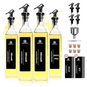 SAEIV Lot de 4 Bouteille Huile Olive Bec Verseur, 500 ml Distributeur Huile d'olive, Avec 20 &eacute;tiquettes Surdimensionn&eacute;es Pr&eacute;-imprim&eacute;es Allemandes et 10 &eacute;tiquettes DIY, Bouteille Huile Olive - Huilier (Sayjia GmbH, neuf)