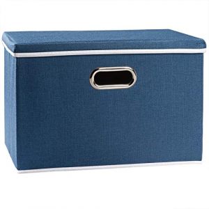 Prandom Grande bac de rangement pliable en lin avec couvercle,[lot de 1] Bo&icirc;te de rangement en tissu de lin d&eacute;corative,Panier Cube avec poign&eacute;es,Bleu royal (43x30x30cm) (PRANDOM_EUR, neuf)