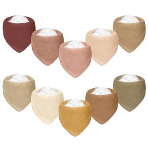 Miyacare 10 Bavoirs B&eacute;b&eacute; Bandana Bavoir, 100% Coton, Doux et Super Absorbant, avec 4 Bouton R&eacute;glable, pour les nouveau n&eacute;s, les nourrissons et les tout petits (Rose chaude) (Miyacare, neuf)