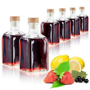 com-four&reg; 6x bouteilles en verre 250 ml avec bouchons - bouteilles vides avec bouchons en li&egrave;ge - r&eacute;cipients en verre &agrave; remplir avec des liquides tels que l'huile, le vinaigre (carr&eacute; - 250ml) (COM-FOUR  Vertriebs GmbH, neuf)