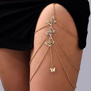 TseenYi Papillon Cuisse Chian Doré Cuisse Jambe Chaîne Boho Couches Gland Jambe Haute Chaîne Harnais Bikini Corps Chaîne Été Plage Jambe Bijoux pour Femmes et Filles Cadeaux (TseenYi, neuf)