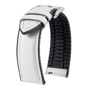 BINLUN Bracelets Montre en Cuir 14mm-22mm Micro-Perforations Respirantes Dégagement Rapide Hybrides Silicone Doublé Bracelet de Montre Connectée Cuir Hommes Femmes (Blanc,21mm,Fermoir Argenté) (BINLUN FLAGSHIP STORE FR STORE, neuf)