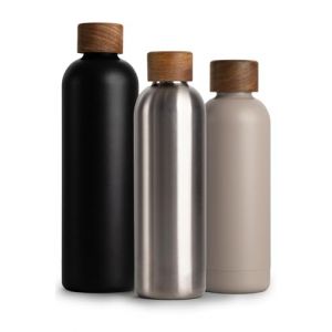 T&N Bouteille Isotherme d&rsquo;Eau 750ml en Acier Inoxydable avec Bouchon en Bois d'acacia, Gourde INOX 0,75l, Conserve Le Froid &agrave; 29h, la Chaleur 14h, &eacute;tanche pour Boissons gazeuses (TRENDY AND NEW, neuf)