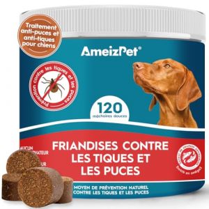 AmeizPet Cachet Chien Anti Puces Et Tiques Comprimés, Anti-Puces Chien Anti-Tique Prévention des Puces pour Chiots Et Chiens Adultes, Enzymes Digestives, 120 Friandises, 270g (9.5 Oz) (Ventus artis, neuf)