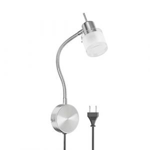 ledscom.de Lampe de lecture/applique murale MIRAS, col de cygne, interrupteur, fiche, inox mat, 1x GU10 max. 25W (LEDs Com GmbH, neuf)