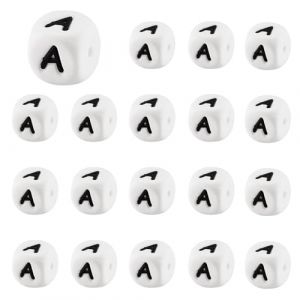 LEGENTLISUR Lot de 20 perles en silicone en forme de lettres 12 mm Cubes blancs Lettres de l'alphabet voyelles Perles l&acirc;ches pour bracelets d'amiti&eacute;, colliers, porte-cl&eacute;s, cr&eacute;ation de bijoux, projets (LEGENTLISUR, neuf)