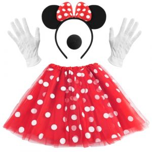 Costume de souris pour femme, oreilles de souris avec n&oelig;ud rouge, robe de ballet + bandeau + gants + nez, tutu rouge &agrave; pois blancs, robe en tulle pour enfant pour carnaval, cosplay, f&ecirc;te d'Halloween (XINYAO-EU, neuf)