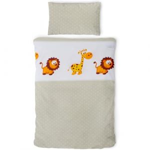 Gräfenstayn Literie Ensemble 2 pièces pour Enfant et bébé avec Motif Animalier Fermeture éclair 100% Coton - Housse de Couette 135x100cm et Taie d'oreiller 60x40cm (Girafe & Lion) (Torrex24, neuf)