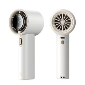 JISULIFE Ventilateur Portable à Main,Mini Ventilateur Turbo Réglable en Vitesse(de 1 à 100),Batterie Rechargeable de 3600mAh,Affichage Numérique,pour Femmes Hommes Voyage/Camping/Extérieur-Blanc (JISULIFE-EU, neuf)
