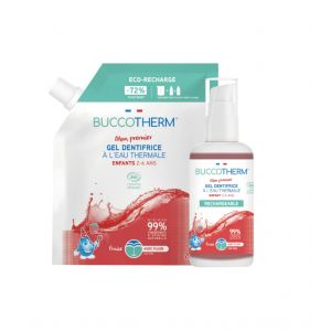 Buccotherm | Mon premier – Dentifrice bio enfant | Lutte contre l’apparition des caries | 99% d’ingrédients naturelles | Goût Fraise | Fabriqué en France (Flacon rechargeable + éco-recharge) (Cosmeco, neuf)