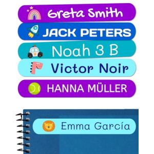 50 Étiquettes prénom personnalisées pour enfants. Autocollants pour marquer école, crèche, livres, jouets, tupperware. Étiquettes imperméables 6x1 cm (Haberdashery Online, neuf)