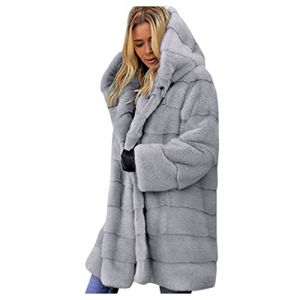 Manteau Polaire en Fausse Fourrure Femme Veste Mi-Longue en Polaire Chaude et Moelleuse Le Manteau Matelassé Léger à Capuche avec Col en Fourrure avec Capuche (⭐⭐⭐⭐⭐RLEHJN, neuf)