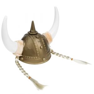 iplusmile Casque Viking en Corne de B&oelig;uf Dor&eacute;e Chapeau de Cosplay Adulte Tresses Accessoire Costume Viking Femme pour Carnaval et F&ecirc;te de Masquerade (Cosy & U, neuf)