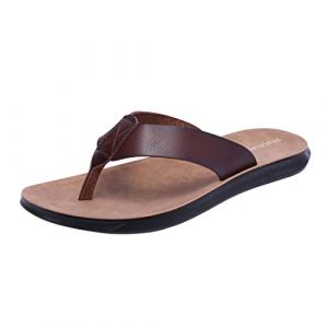 Harssidanzar Sandales tongs pour hommes, string d'été confortable soutien de la voûte plantaire chaussures de plage en cuir microfibre doux KM215,Selle,taille 41 (Harssidanzar Store, neuf)