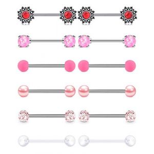 AceFun 6 Paires Piercing Téton Langue Anneaux Mamelon Anneaux Barbell en Acier Chirurgical 14G Langue Téton Retainers Piercing Barres Femmes Hommes Piercing Bijoux (Piercing Jewelry, neuf)